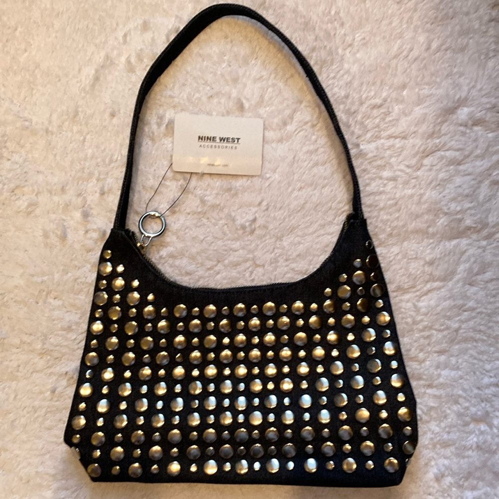 Nine West Dark Blue Jean Shoulder Bag with Silver Accents.